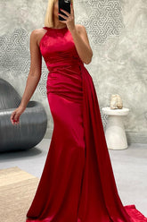 Elegant Long Mermaid Jewel Satin Formal Prom Dress